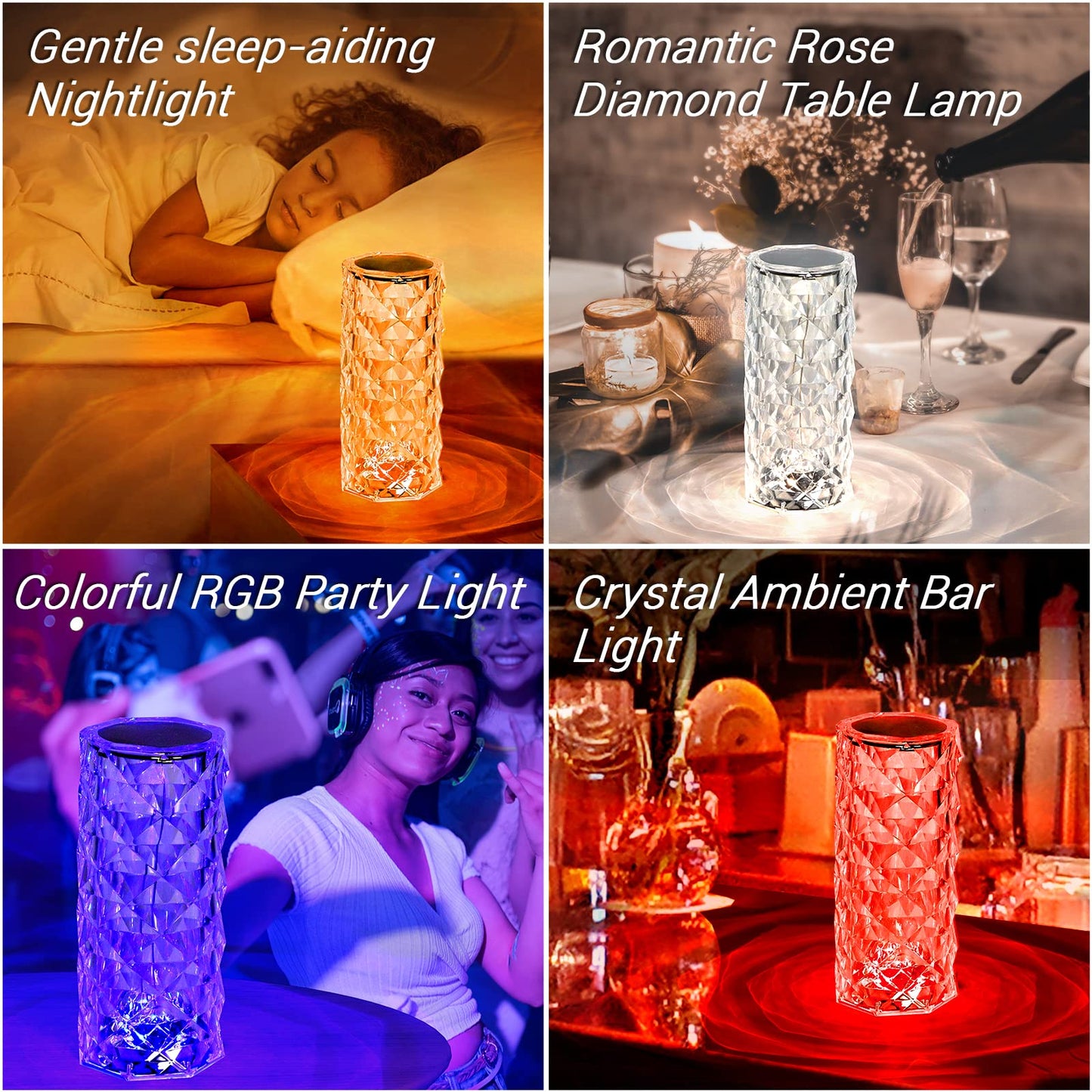 Diamond Rose Crystal Lamp